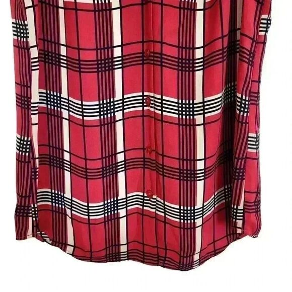 Banana Republic Women's Red, Black & Ivory Poly Plaid Button Down Sleeveless Top - Picture 3 of 8